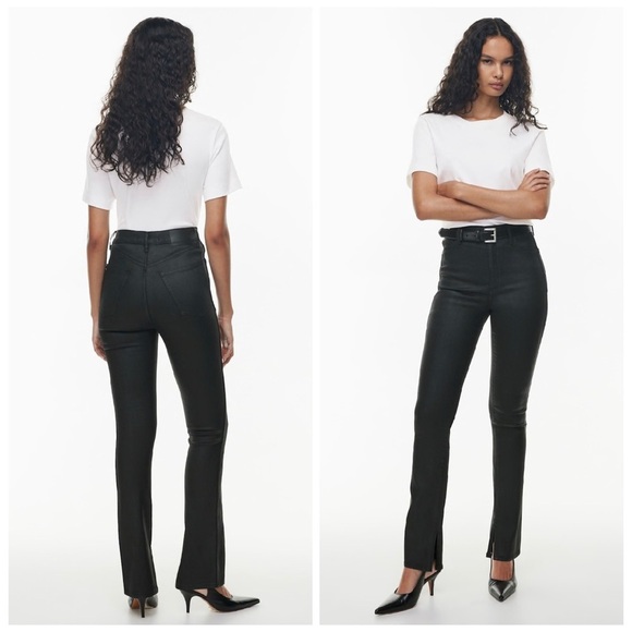 Denim Forum Pants - Denim Forum The Lola Split Hi Rise Skinny Jean Coated Stay Black Waxed Sz 32